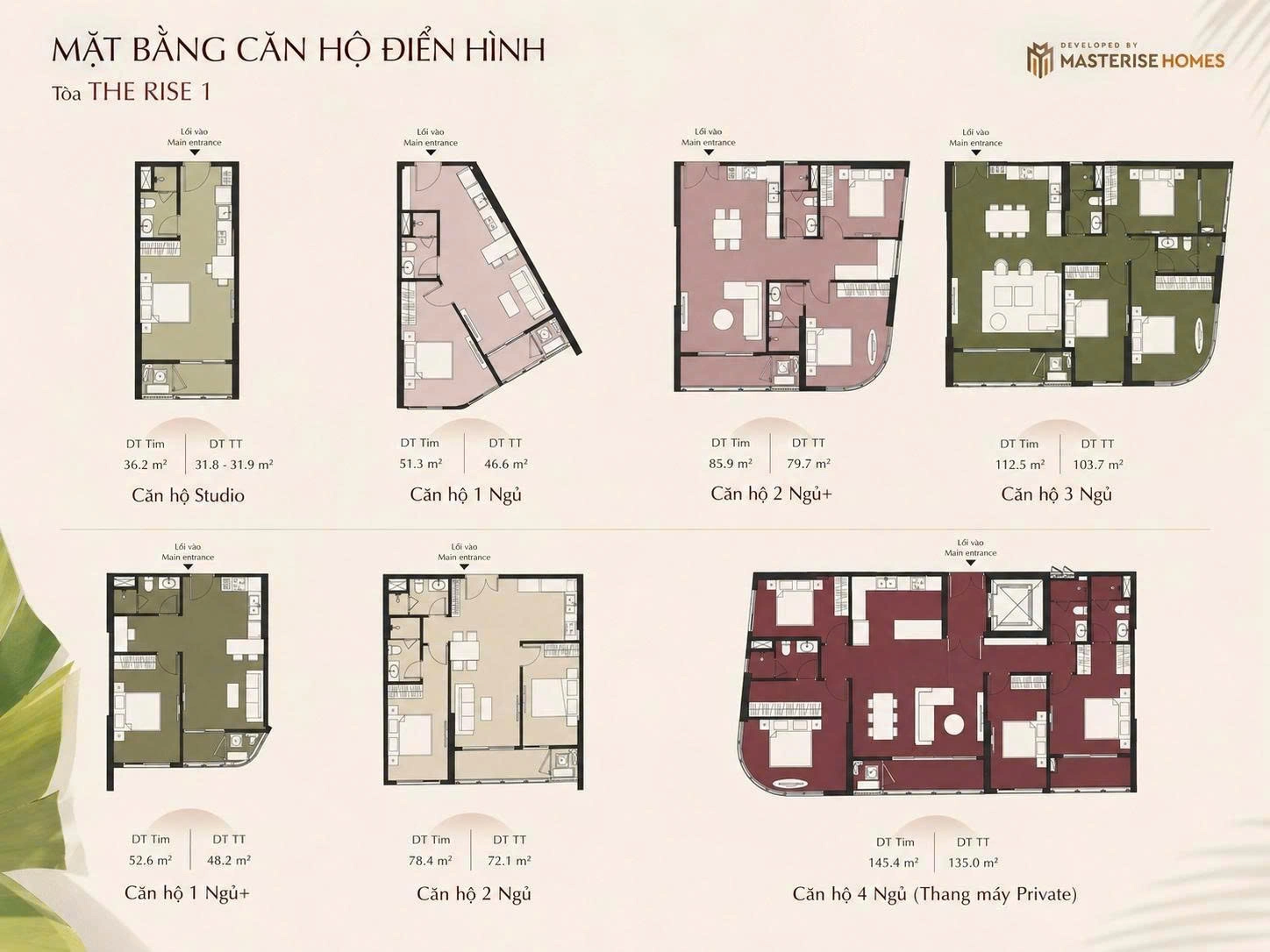 Mặt bằng căn hộ điển hình tại tòa The Rise 1 dự án LUMIÈRE Ocean Crest