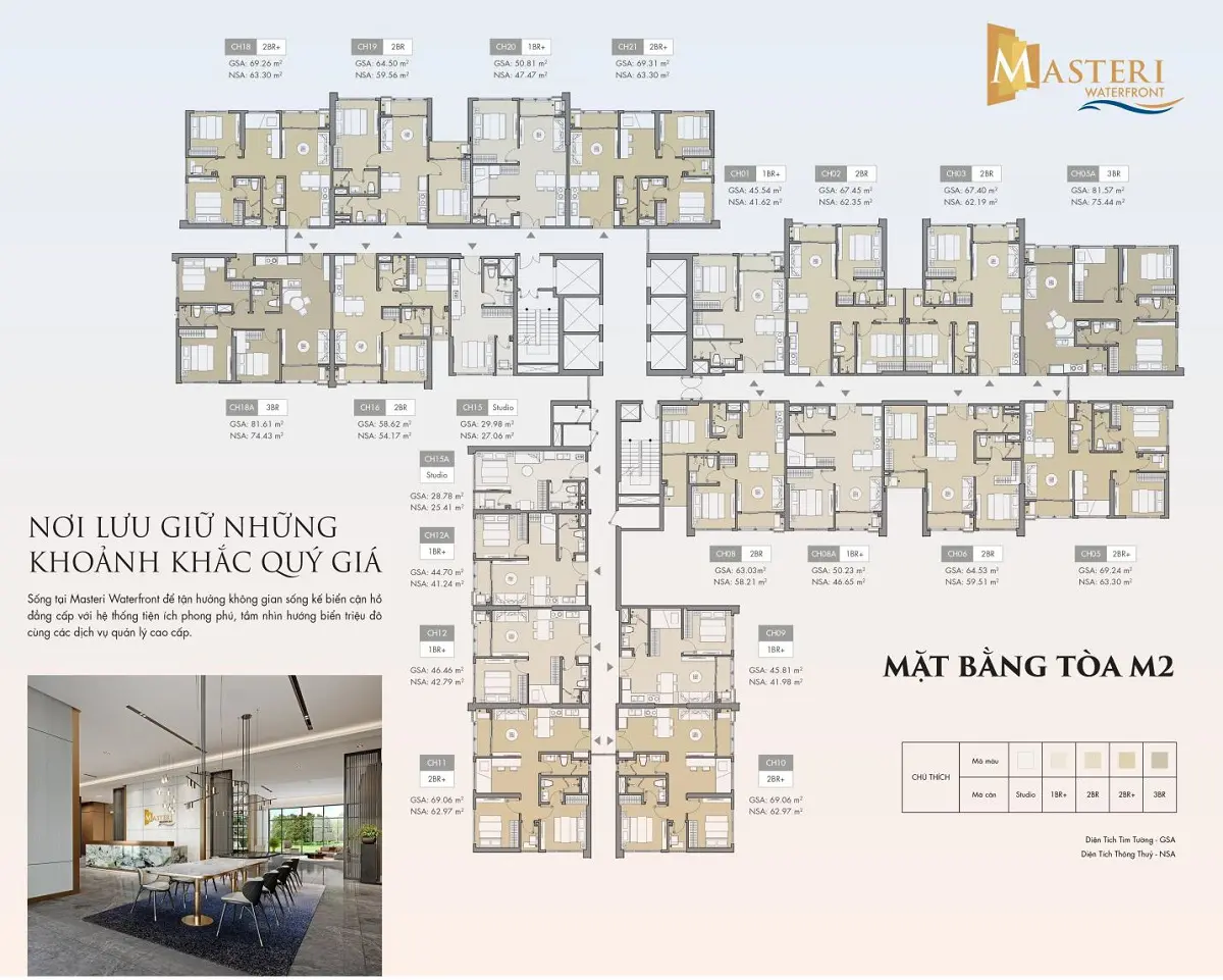 mặt bằng toà M2 dự án Masteri Waterfront