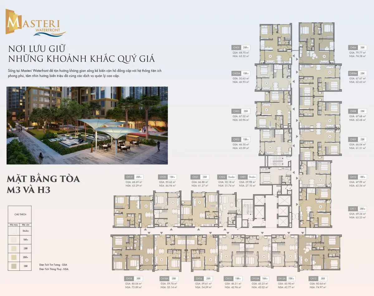 Mặt bằng toà M3 dự án Masteri Waterfront