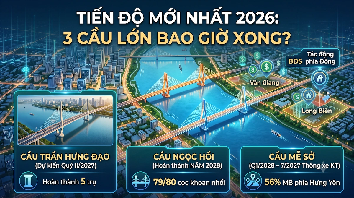 Cầu Trần Hưng Đạo, cầu Ngọc Hồi, cầu Mễ Sở bao giờ xong? Cập nhật tiến độ mới nhất 2026