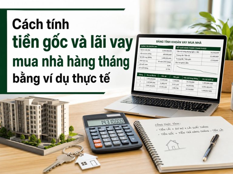 Cách tính tiền gốc và lãi vay mua nhà hàng tháng bằng ví dụ thực tế
