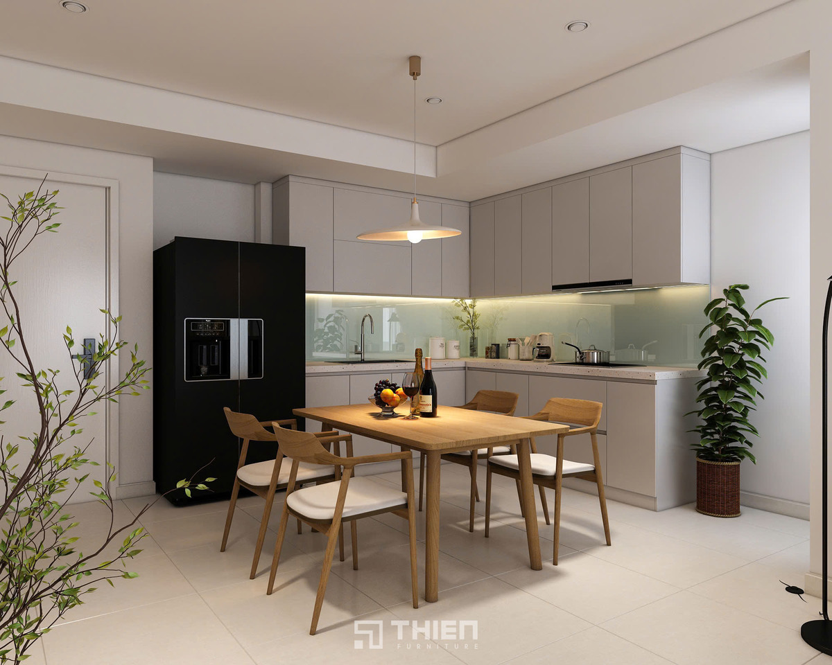 Thiết kế bếp chung cư chữ L với nguyên tắc tam giác làm việc