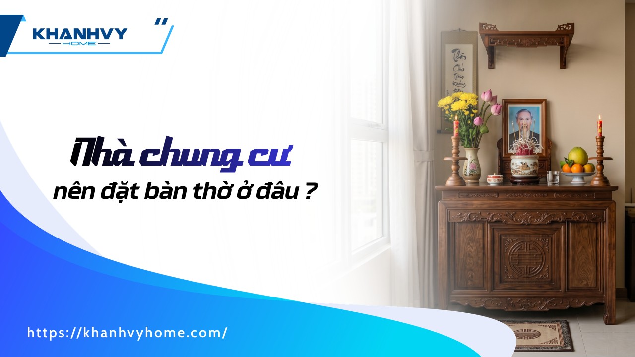 Bàn thờ chung cư gọn gàng với ánh sáng ấm